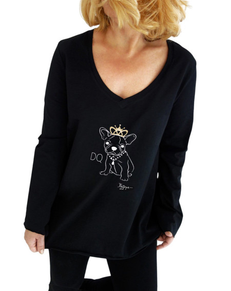 T-shirt Dog Queen με στρας  Cotton